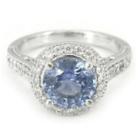 natural round sapphire 4.86ct ring front view