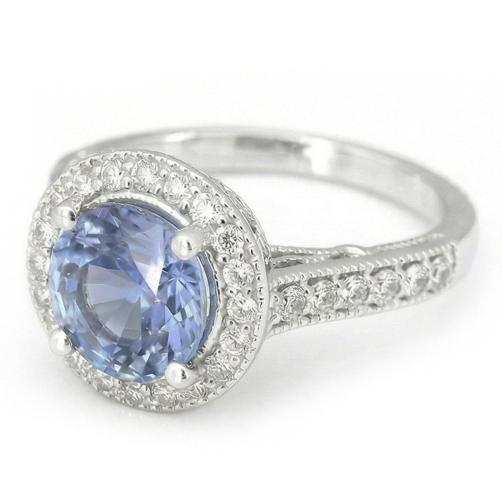 natural round sapphire 4.86ct ring close up detail