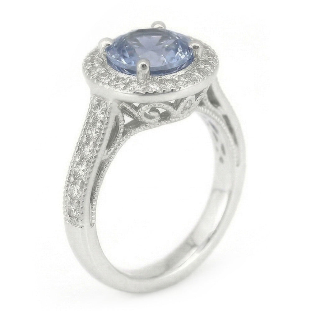 natural round sapphire 4.86ct ring top view