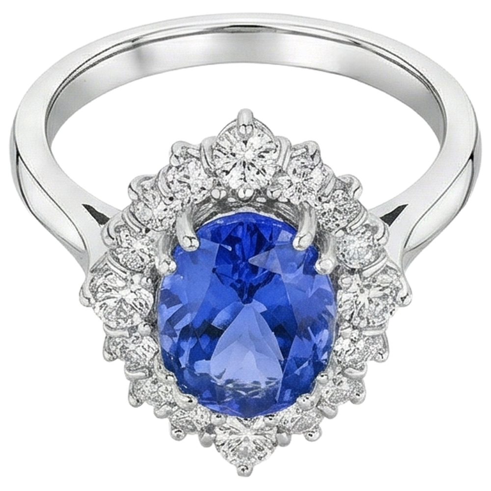 4.90 Ct Oval Tanzanite And Natural Earth Mined Diamond ( Not Lab Grown )s Ring 14K Gold White