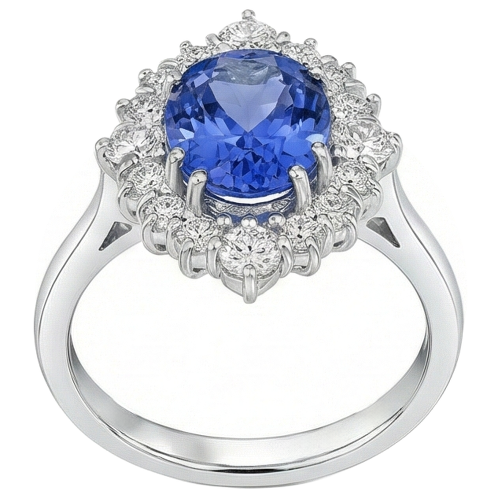 4.90 Ct Oval Tanzanite And Natural Earth Mined Diamond ( Not Lab Grown )s Ring 14K Gold White