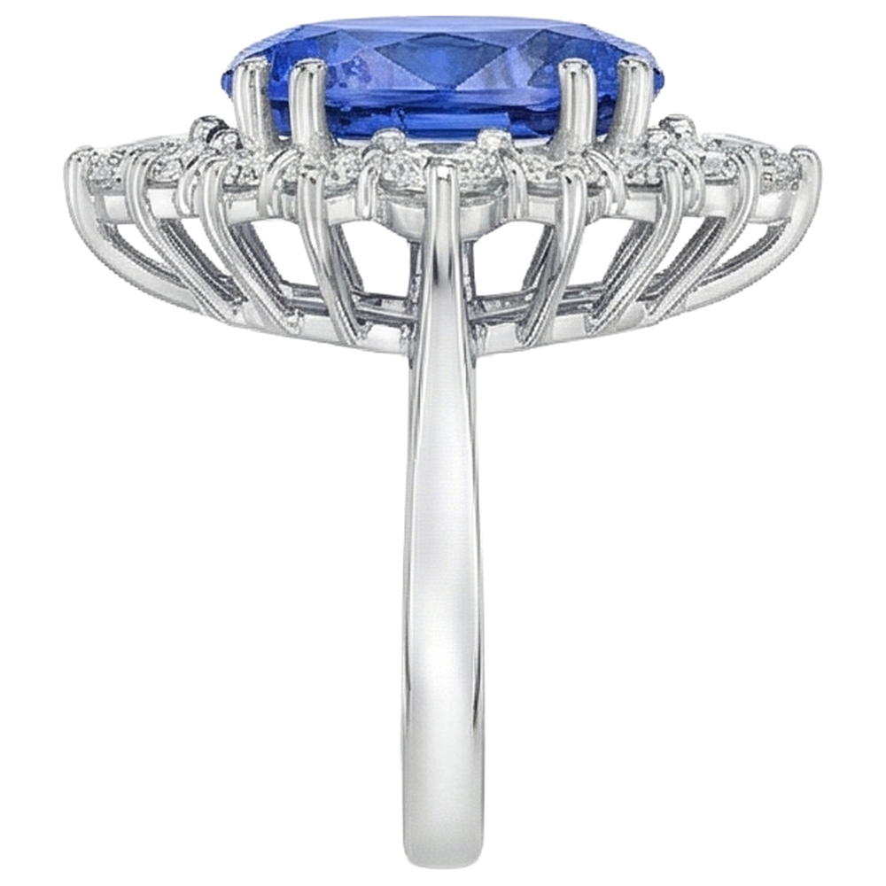 4.90 Ct Oval Tanzanite And Natural Earth Mined Diamond ( Not Lab Grown )s Ring 14K Gold White