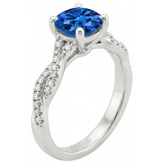 4.90 Ct Round Ceylon Sapphire Natural Earth Mined Diamond ( Not Lab Grown ) s Ring White Gold 14K
