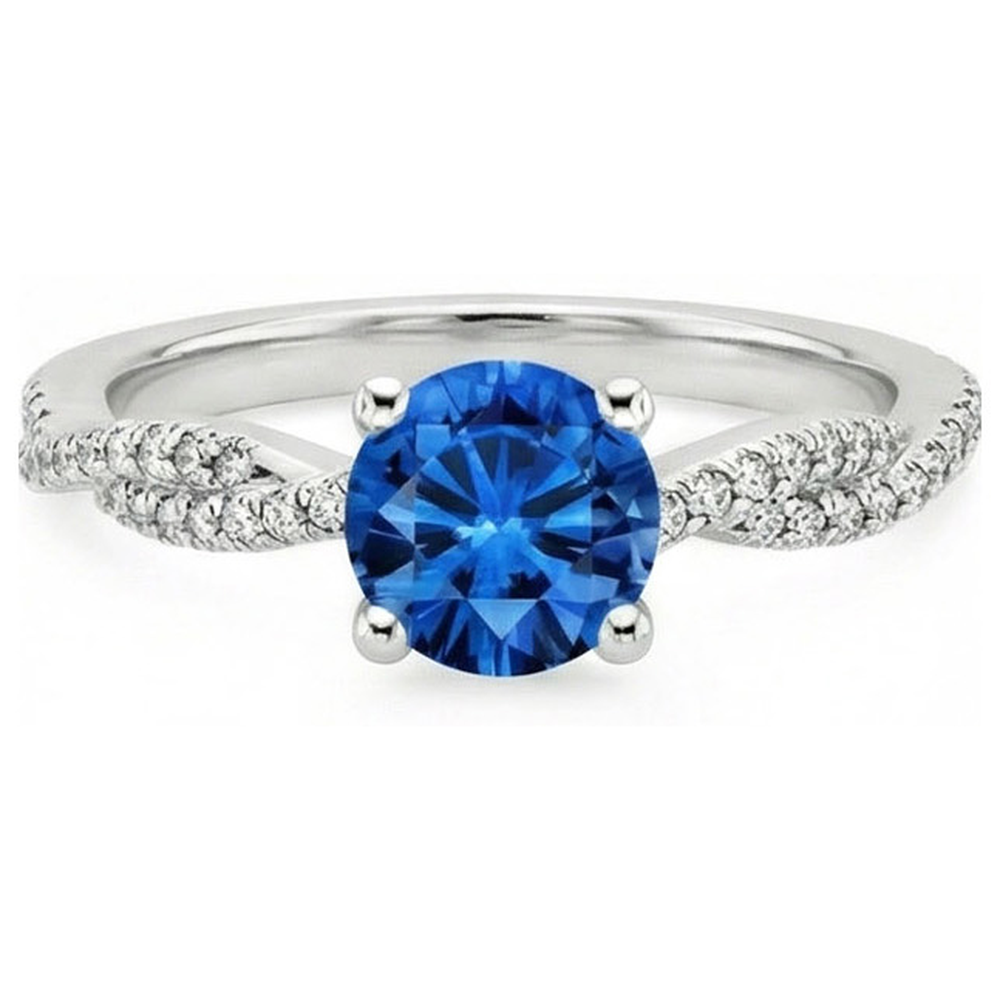 4.90 Ct Round Ceylon Sapphire Natural Earth Mined Diamond ( Not Lab Grown ) s Ring White Gold 14K