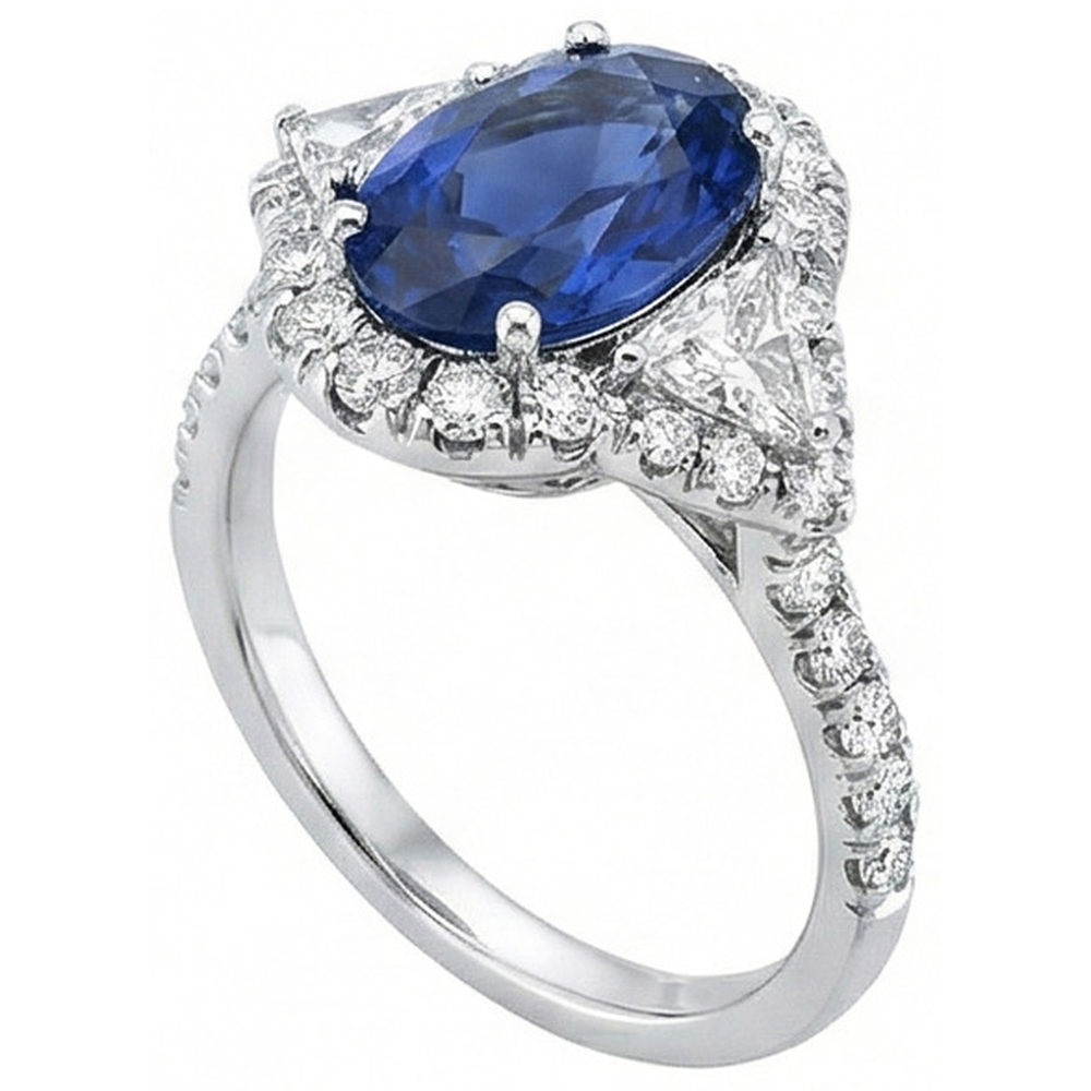 4 Carats Ceylon Sapphire And Natural Earth Mined Diamond ( Not Lab Grown ) s Ring White Gold 14K