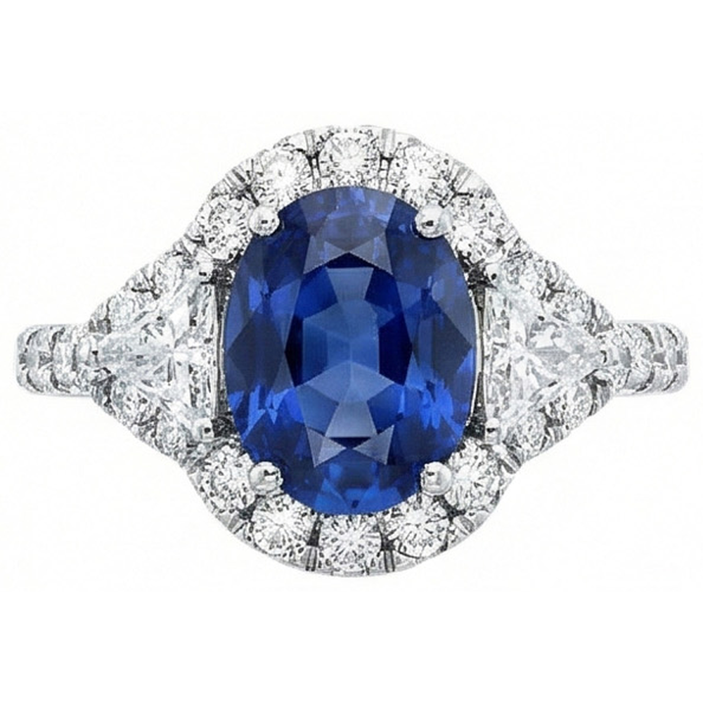 4 Carats Ceylon Sapphire And Natural Earth Mined Diamond ( Not Lab Grown ) s Ring White Gold 14K