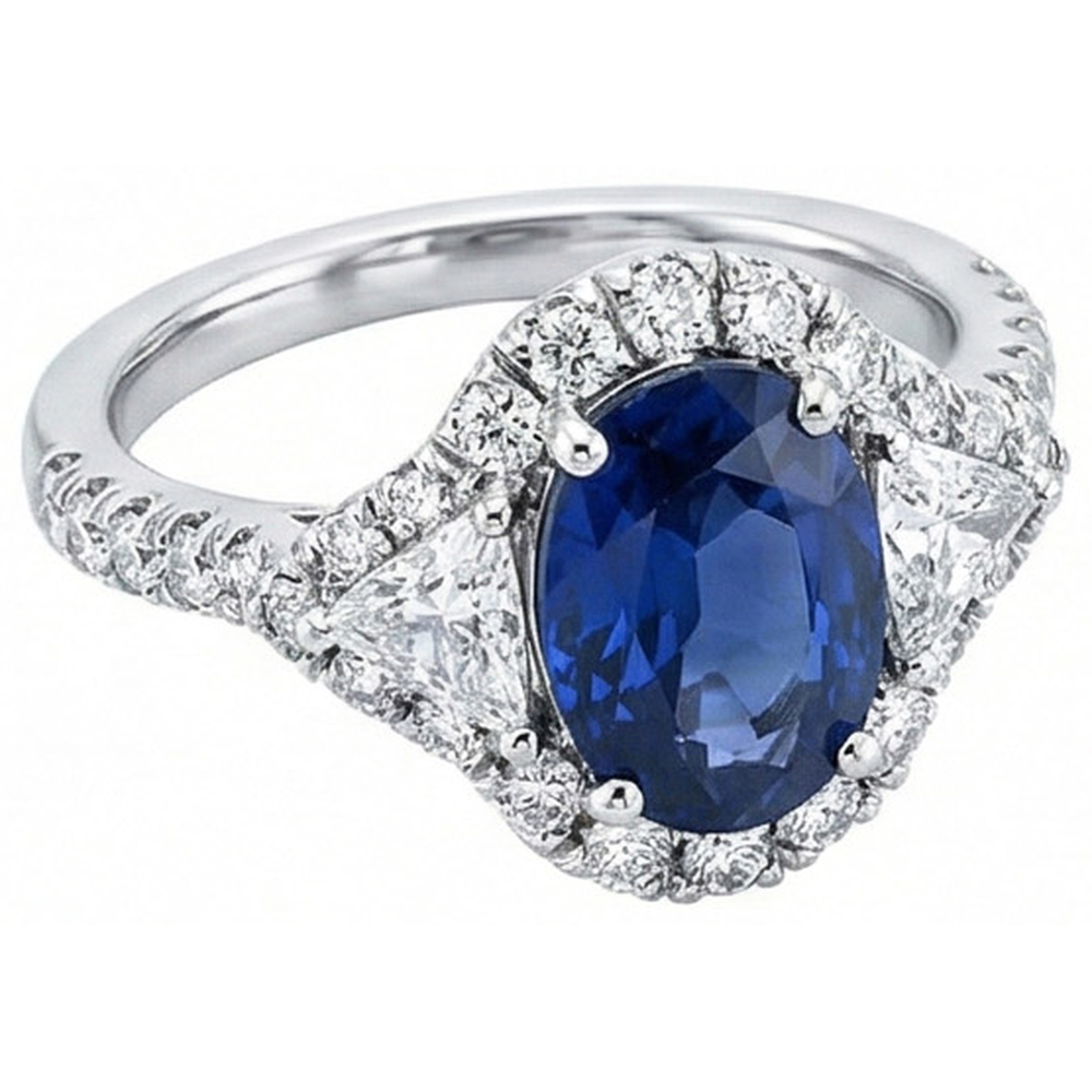4 Carats Ceylon Sapphire And Natural Earth Mined Diamond ( Not Lab Grown ) s Ring White Gold 14K
