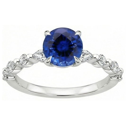 natural round sapphire 4ct ring close up detail