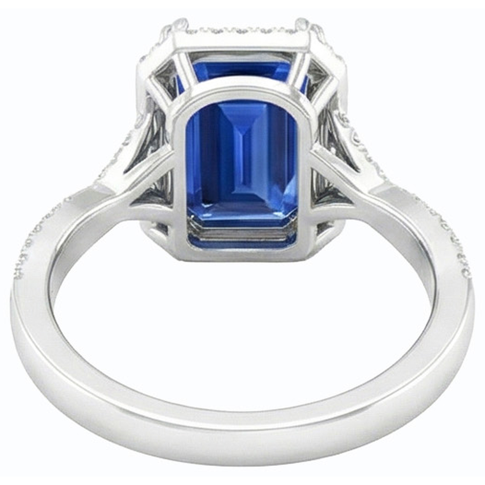 4 Carats Halo Emerald Sri Lankan Sapphire & Natural Earth Mined Diamond ( Not Lab Grown ) Ring Gold