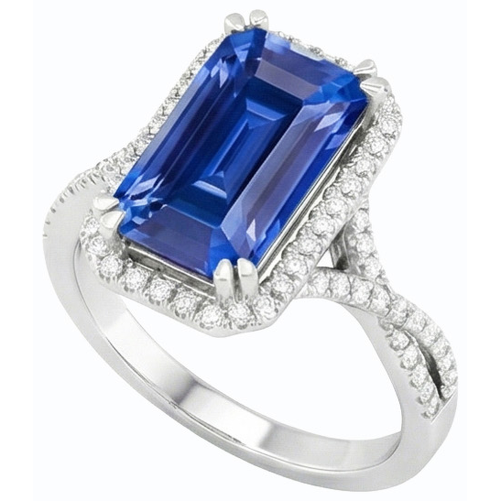 4 Carats Halo Emerald Sri Lankan Sapphire & Natural Earth Mined Diamond ( Not Lab Grown ) Ring Gold