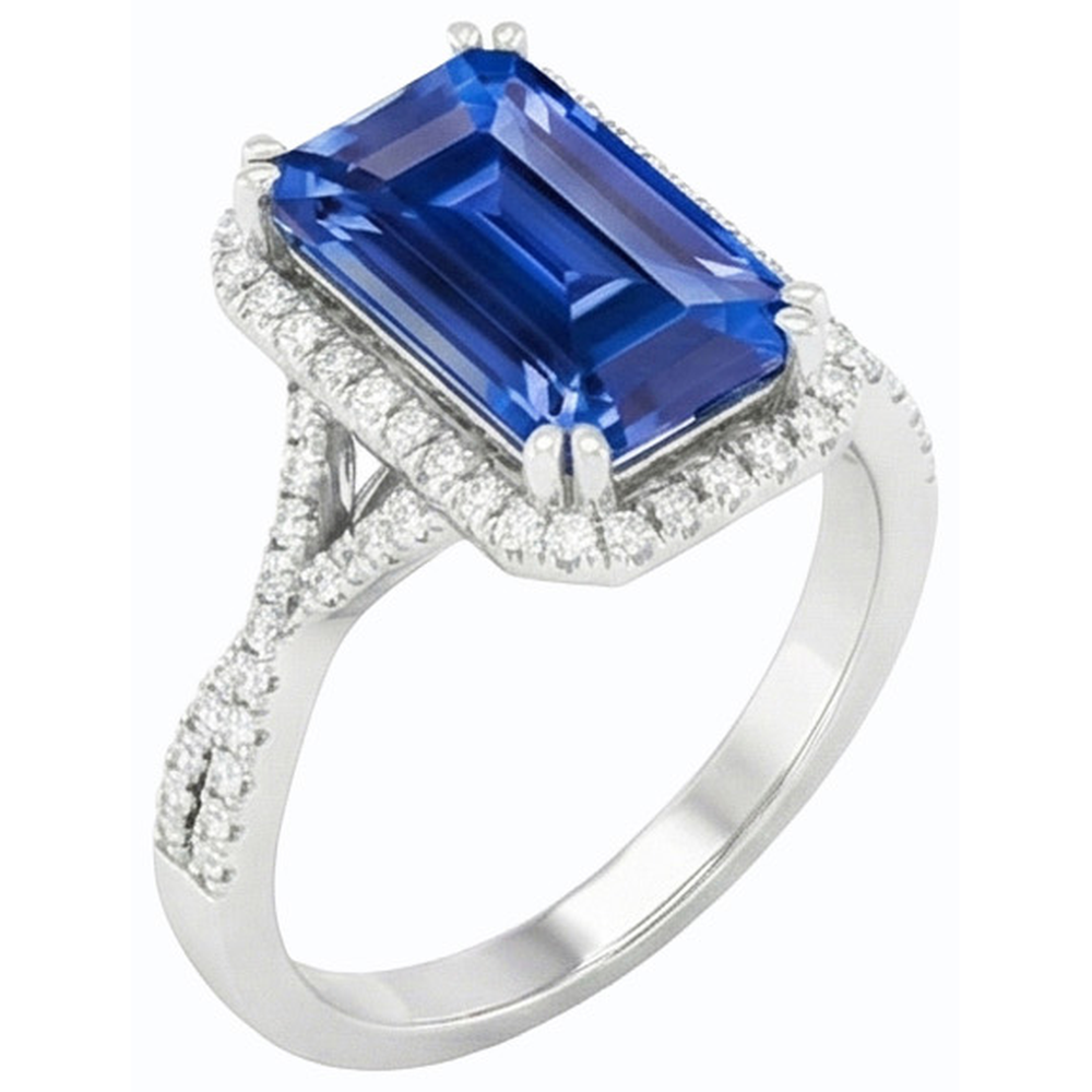 4 Carats Halo Emerald Sri Lankan Sapphire & Natural Earth Mined Diamond ( Not Lab Grown ) Ring Gold