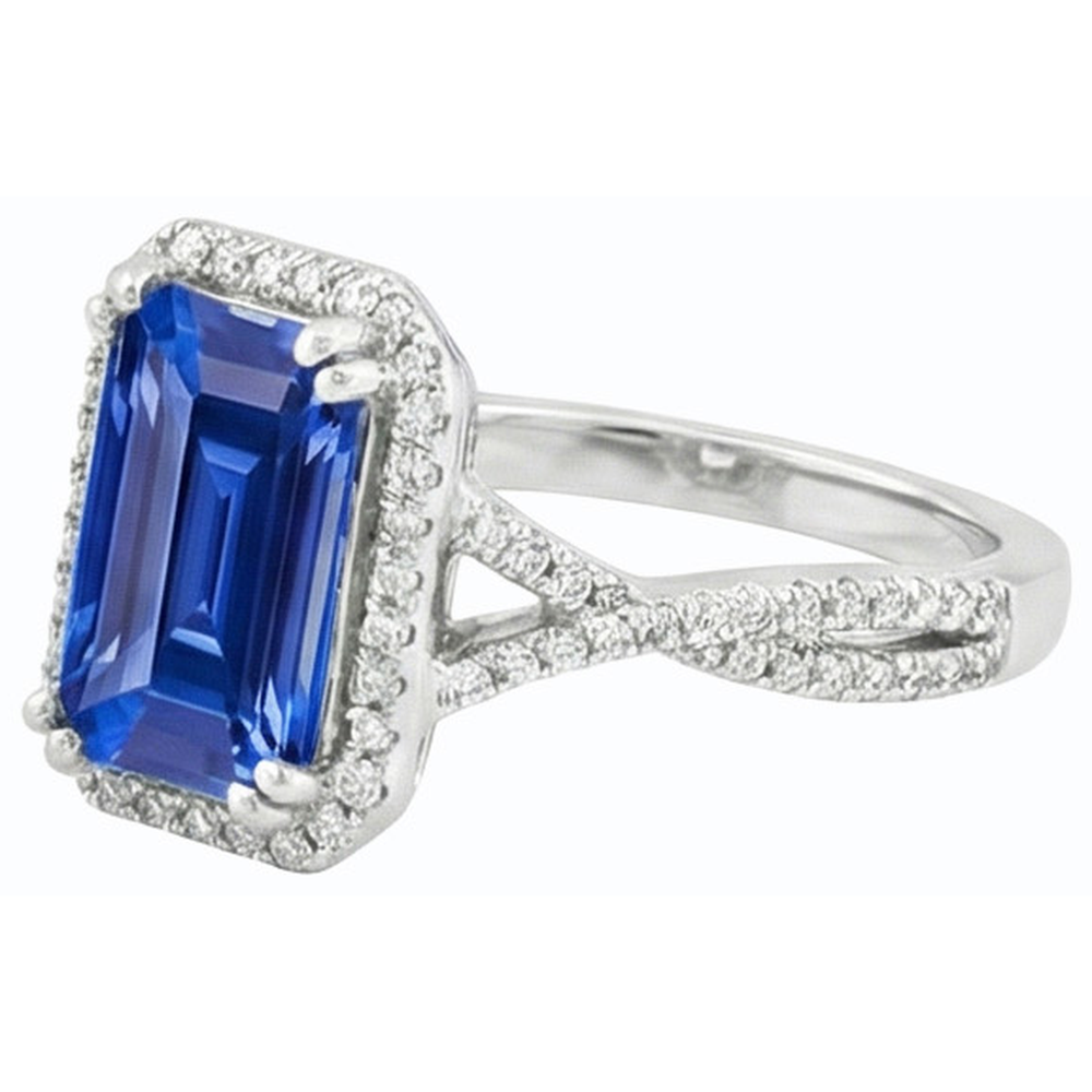 4 Carats Halo Emerald Sri Lankan Sapphire & Natural Earth Mined Diamond ( Not Lab Grown ) Ring Gold