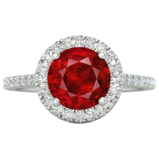 4 Carats Prong Set Ruby With Natural Earth Mined Diamond ( Not Lab Grown )s Ring 14K White Gold