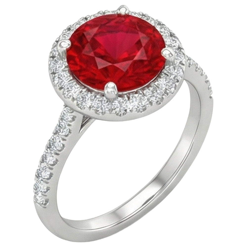 4 Carats Prong Set Ruby With Natural Earth Mined Diamond ( Not Lab Grown )s Ring 14K White Gold