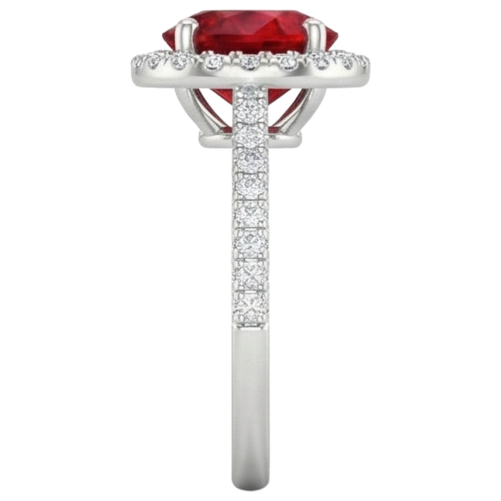 4 Carats Prong Set Ruby With Natural Earth Mined Diamond ( Not Lab Grown )s Ring 14K White Gold