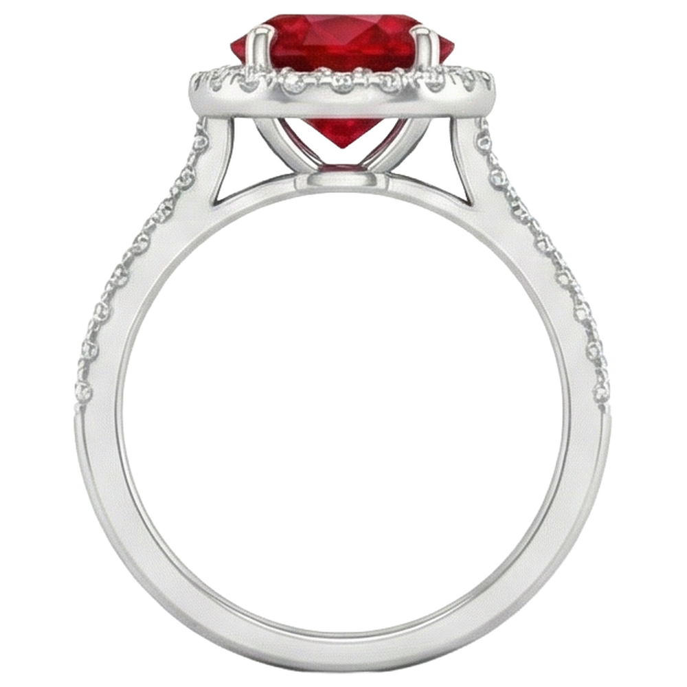 4 Carats Prong Set Ruby With Natural Earth Mined Diamond ( Not Lab Grown )s Ring 14K White Gold