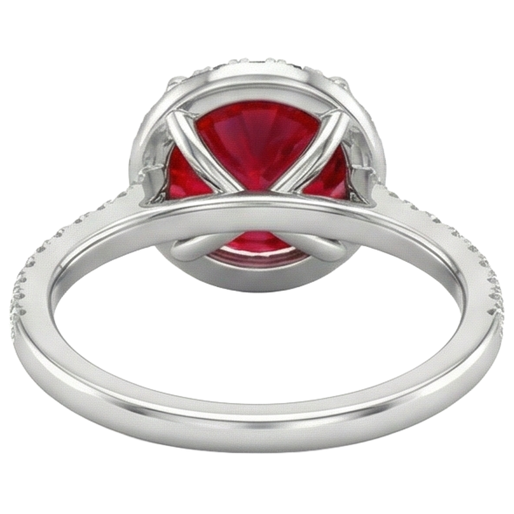4 Carats Prong Set Ruby With Natural Earth Mined Diamond ( Not Lab Grown )s Ring 14K White Gold