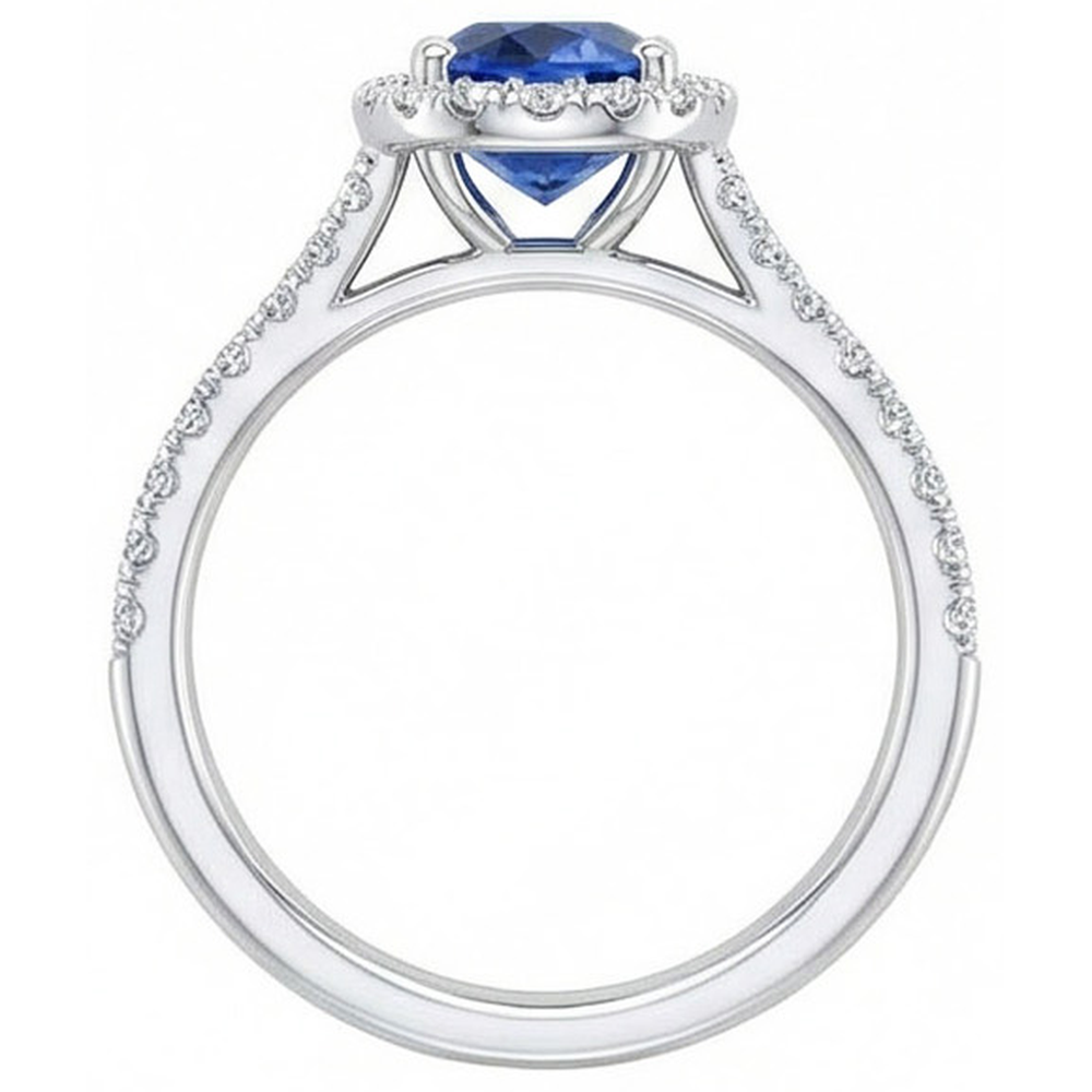 4 Carats Sri Lankan Sapphire Natural Earth Mined Diamond ( Not Lab Grown ) s Ring Prong Set White Gold 14K