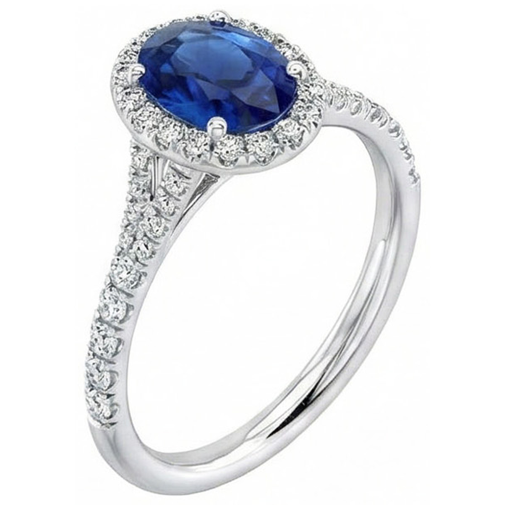 4 Carats Sri Lankan Sapphire Natural Earth Mined Diamond ( Not Lab Grown ) s Ring Prong Set White Gold 14K