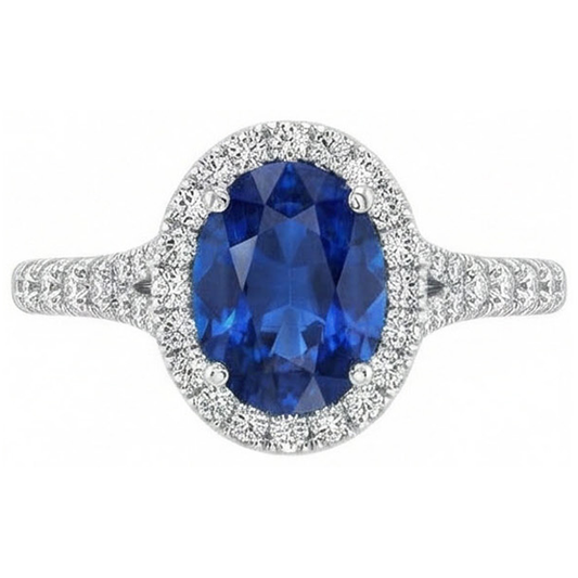 4 Carats Sri Lankan Sapphire Natural Earth Mined Diamond ( Not Lab Grown ) s Ring Prong Set White Gold 14K