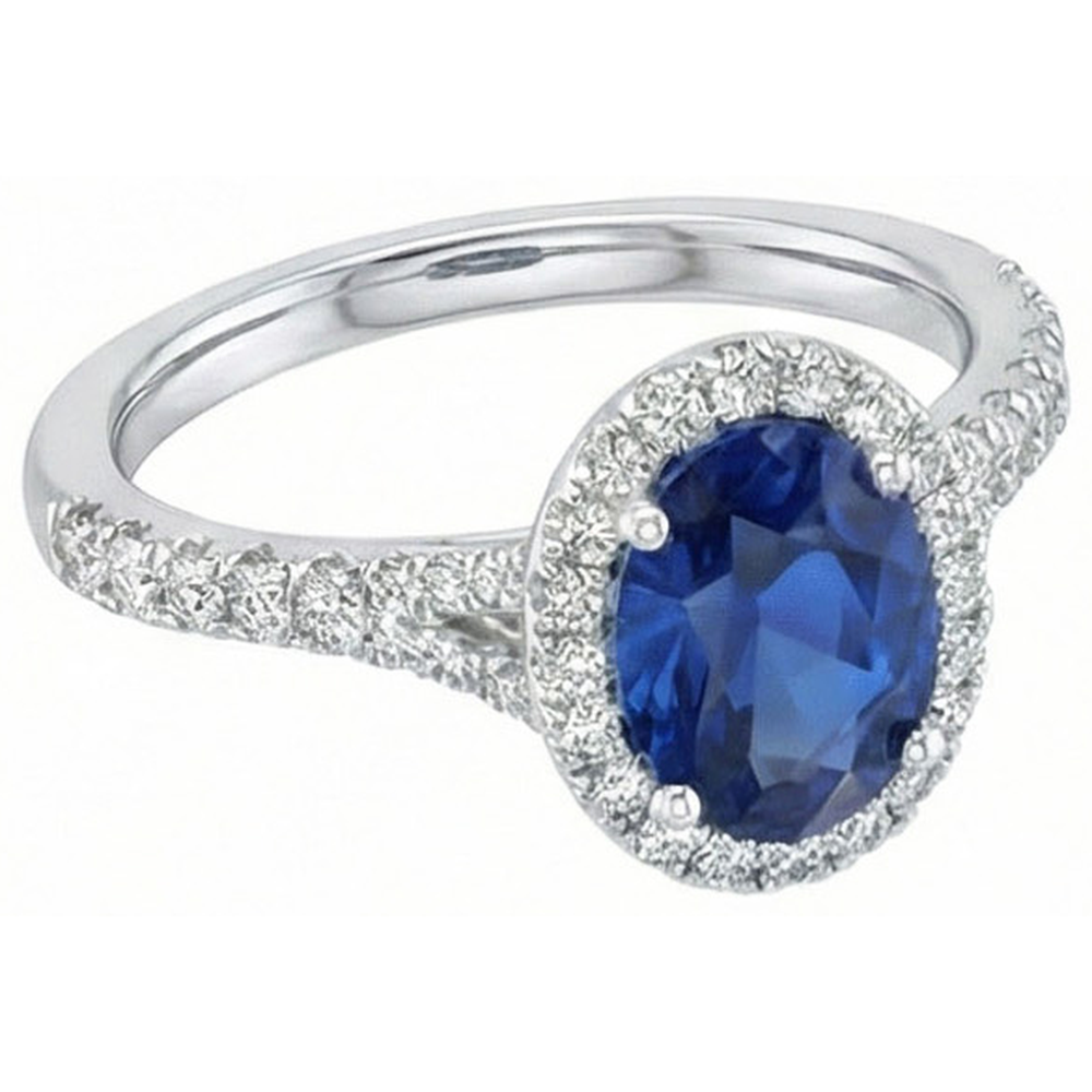 4 Carats Sri Lankan Sapphire Natural Earth Mined Diamond ( Not Lab Grown ) s Ring Prong Set White Gold 14K