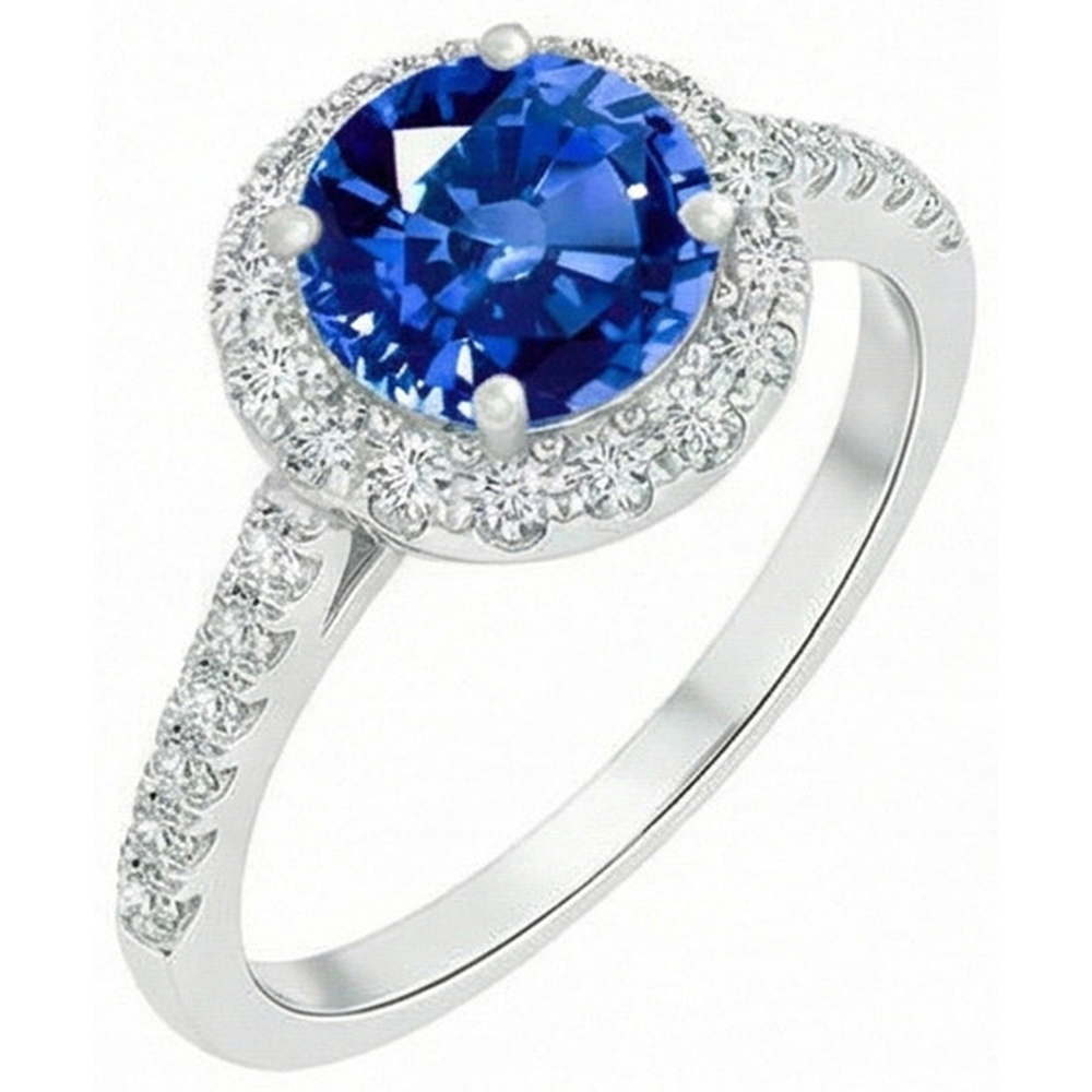 4 Ct Ceylon Sapphire And Natural Earth Mined Diamond ( Not Lab Grown ) s Ring White Gold 14K