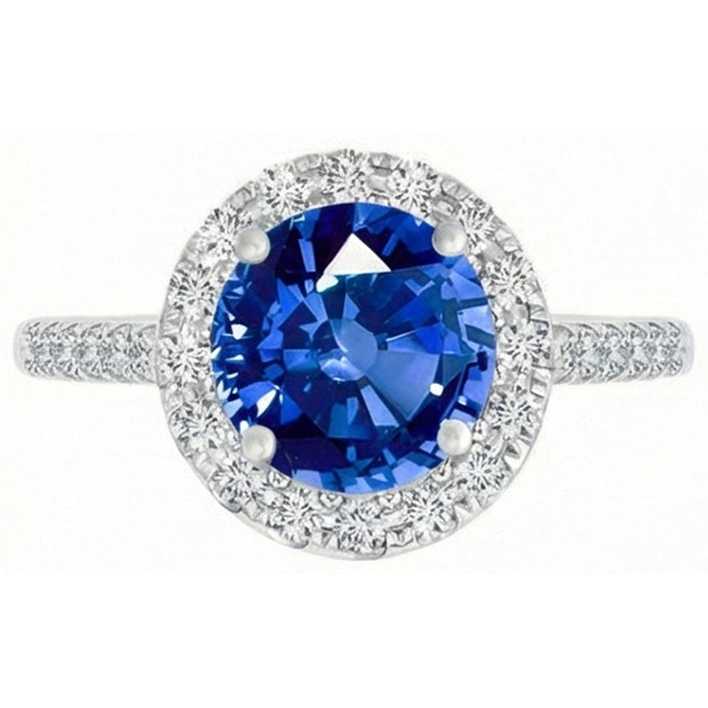 4 Ct Ceylon Sapphire And Natural Earth Mined Diamond ( Not Lab Grown ) s Ring White Gold 14K