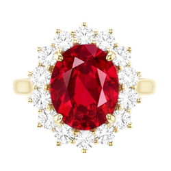 4 Ct Oval Ruby With Round Natural Earth Mined Diamond ( Not Lab Grown )s Ring Prong Set Yellow Gold 14K