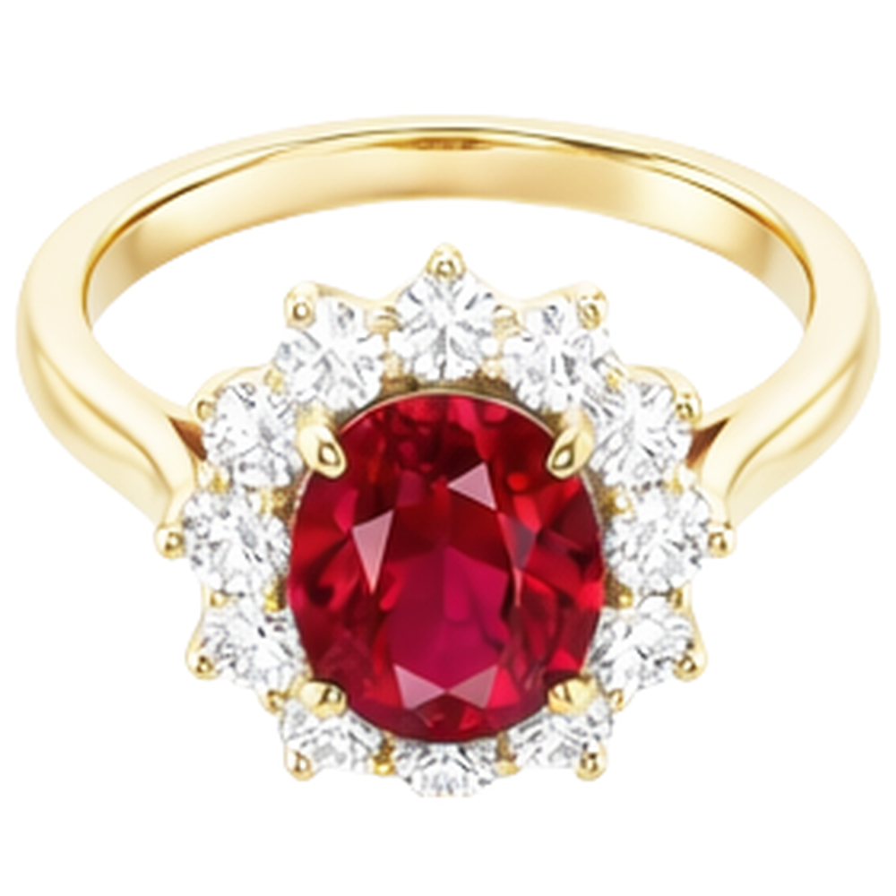 4 Ct Oval Ruby With Round Natural Earth Mined Diamond ( Not Lab Grown )s Ring Prong Set Yellow Gold 14K