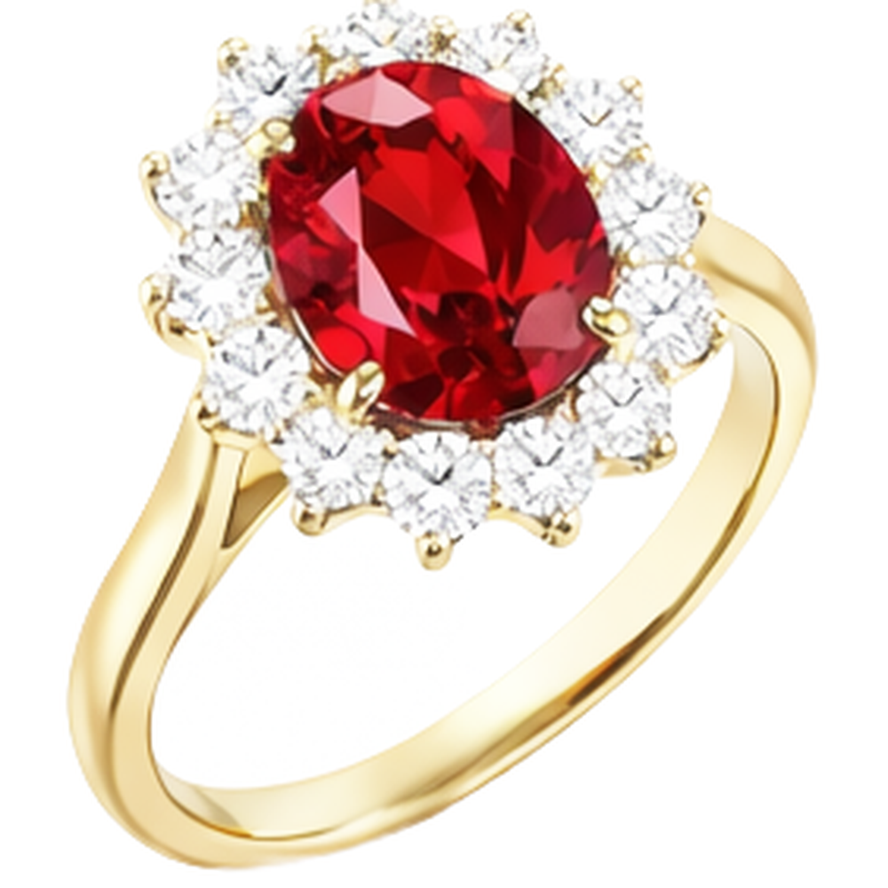 4 Ct Oval Ruby With Round Natural Earth Mined Diamond ( Not Lab Grown )s Ring Prong Set Yellow Gold 14K