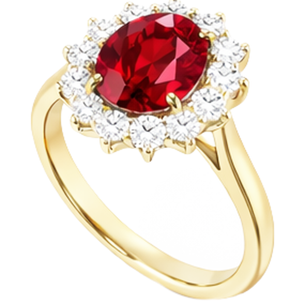4 Ct Oval Ruby With Round Natural Earth Mined Diamond ( Not Lab Grown )s Ring Prong Set Yellow Gold 14K