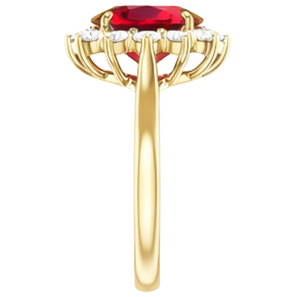 4 Ct Oval Ruby With Round Natural Earth Mined Diamond ( Not Lab Grown )s Ring Prong Set Yellow Gold 14K