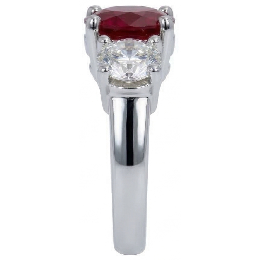 4 Ct Ruby And Round Natural Earth Mined Diamond ( Not Lab Grown ) 3 Stone Ring White Gold Lady Jewelry