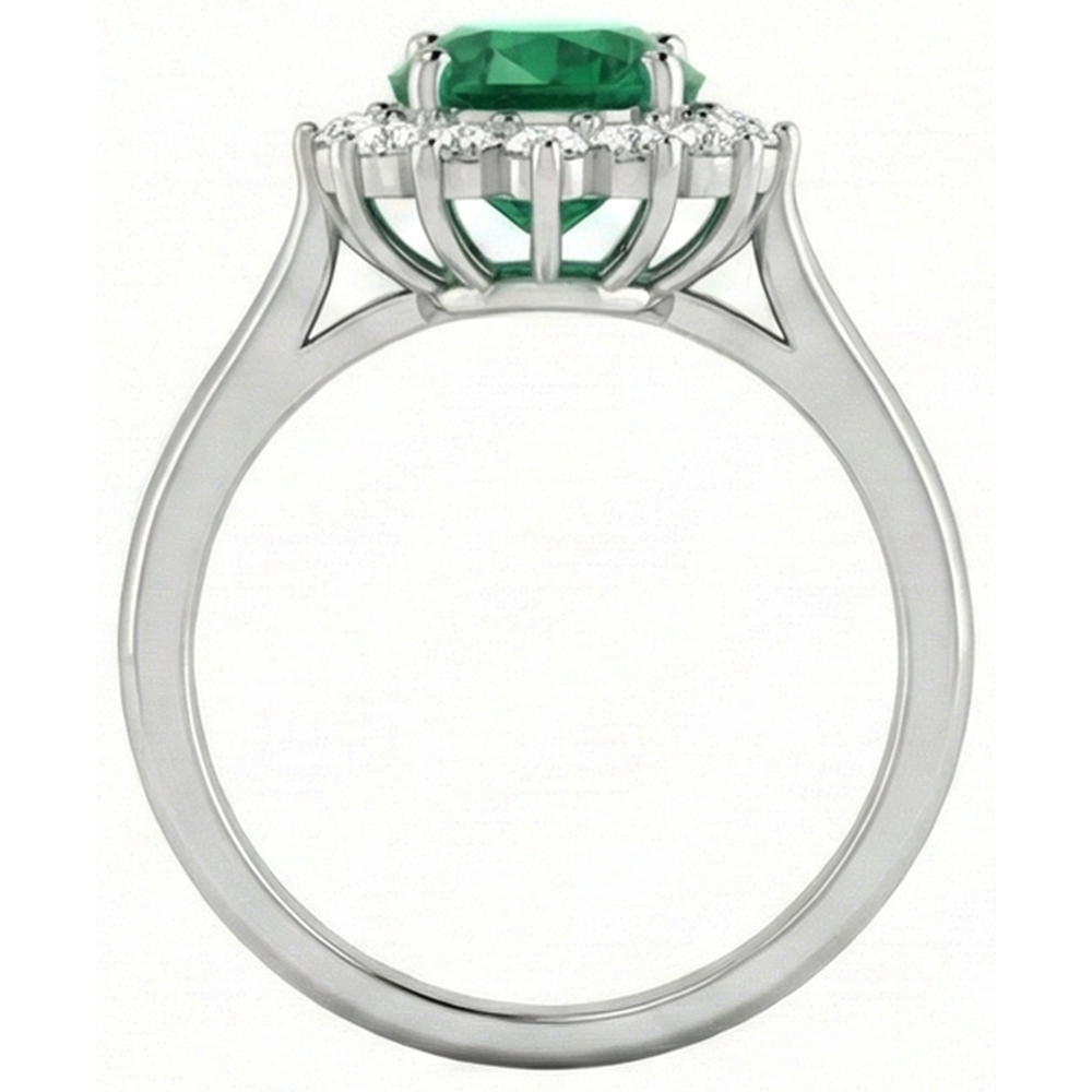 natural round emerald 4ct ring on white background