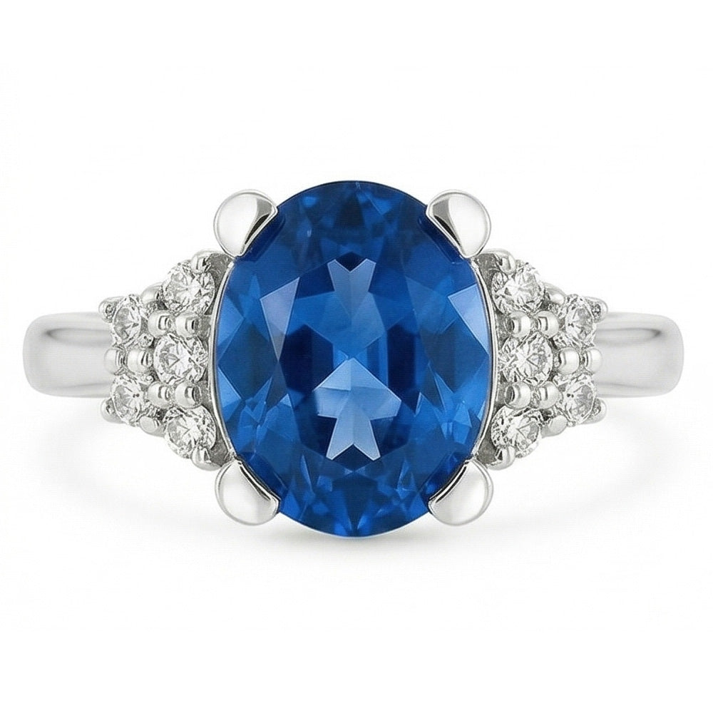 4 Ct Sri Lanka Blue Sapphire And Natural Earth Mined Diamond ( Not Lab Grown ) Ring White Gold 14K