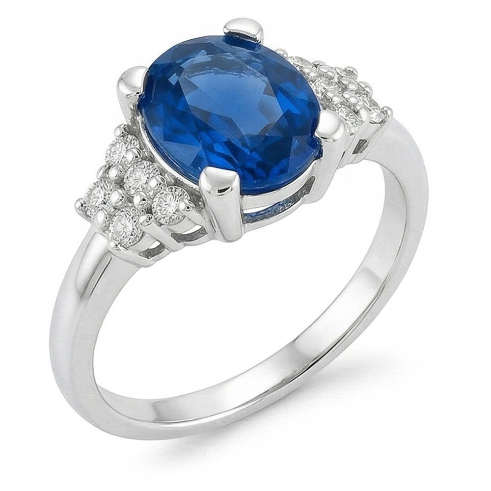 4 Ct Sri Lanka Blue Sapphire And Natural Earth Mined Diamond ( Not Lab Grown ) Ring White Gold 14K