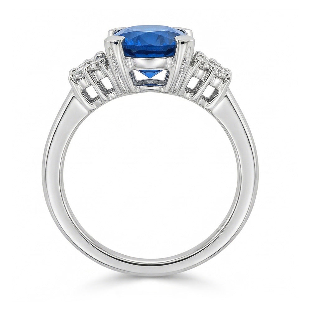 4 Ct Sri Lanka Blue Sapphire And Natural Earth Mined Diamond ( Not Lab Grown ) Ring White Gold 14K