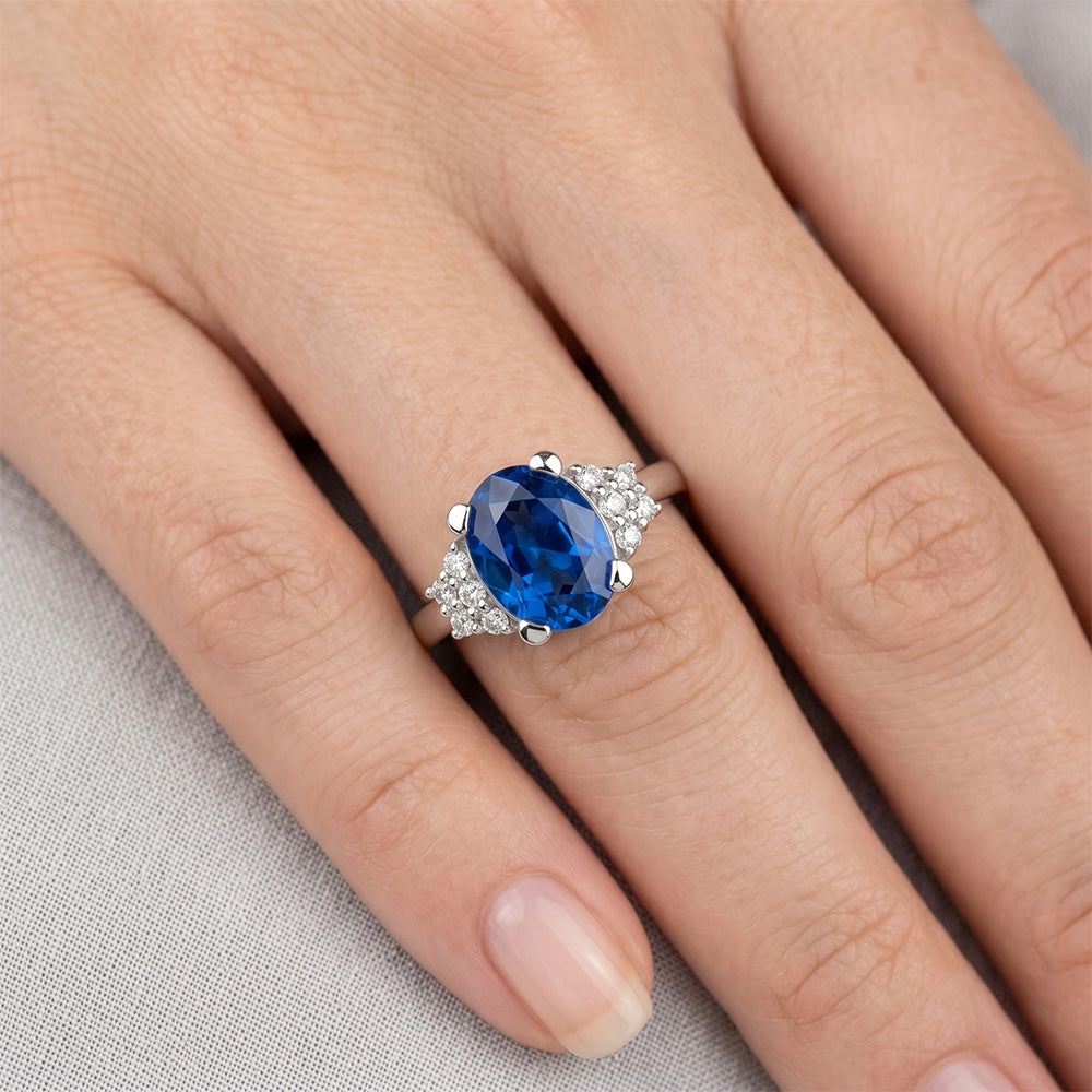 4 Ct Sri Lanka Blue Sapphire And Natural Earth Mined Diamond ( Not Lab Grown ) Ring White Gold 14K