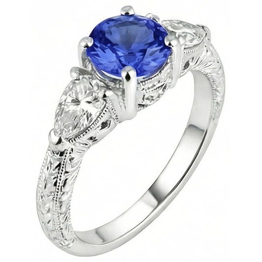 natural round sapphire 4ct ring front view