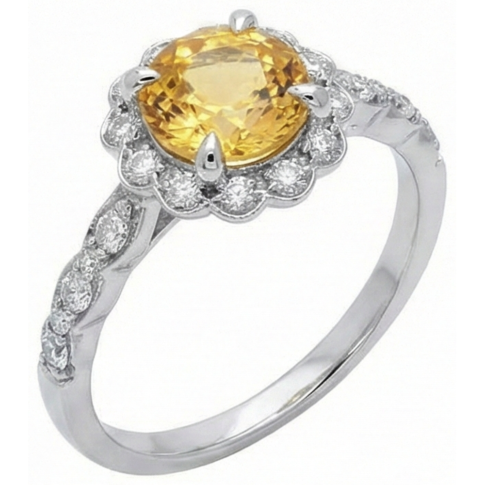 4 Ct Yellow Sapphire And Natural Earth Mined Diamond ( Not Lab Grown )s Ring White Gold 14K