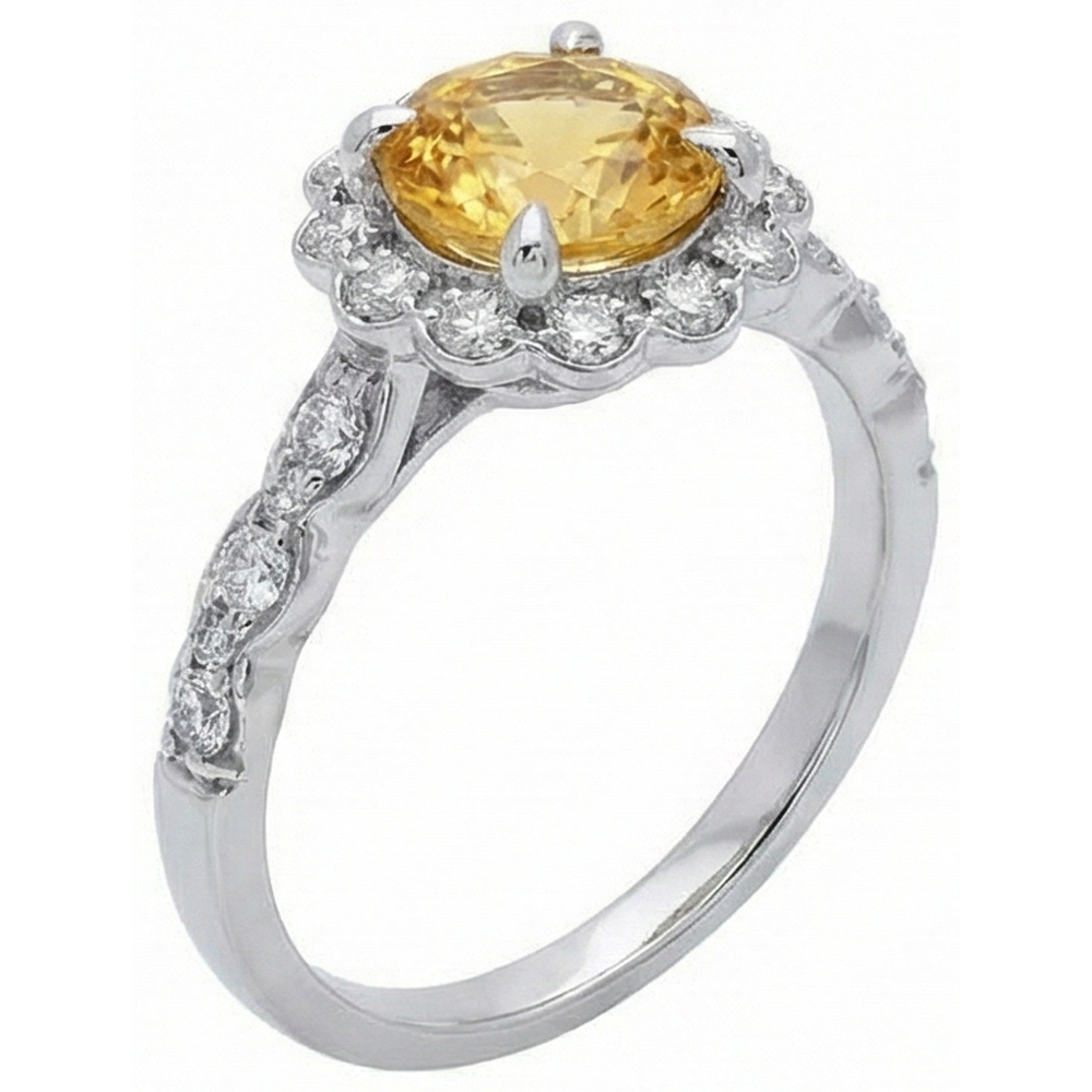 4 Ct Yellow Sapphire And Natural Earth Mined Diamond ( Not Lab Grown )s Ring White Gold 14K