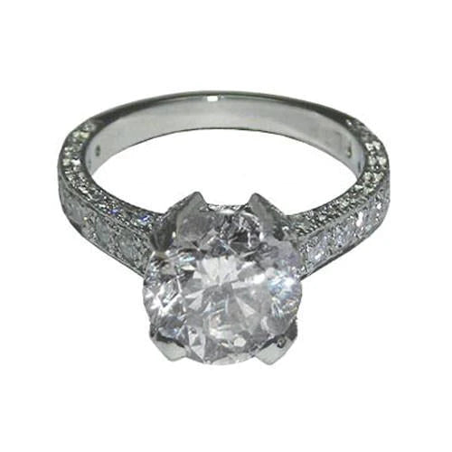 4.01 Ct. Round Brilliant Pave Natural Diamond WG Solitaire Ring With Accents