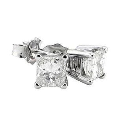 4.02 Carat Princess Cut Real Diamond Stud Earrings White Gold Jewelry