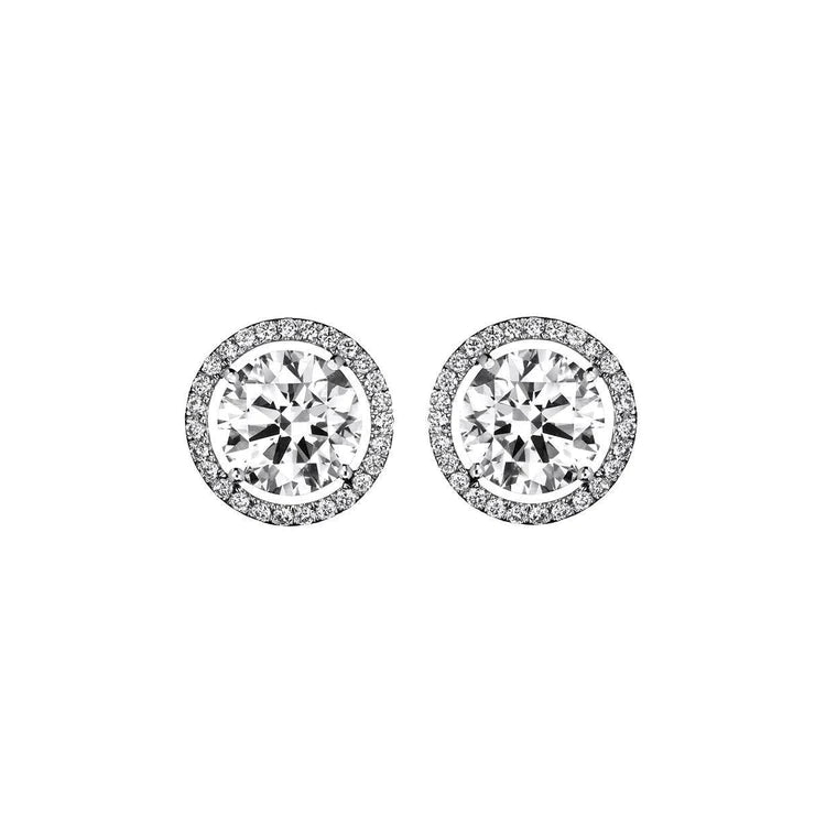 4.04 Carats Gorgeous Round Cut Real Diamonds Stud Halo Earrings Gold White 14K