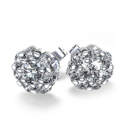 4.10 Carats Gorgeous Round Cut Natural Diamonds Stud Earrings White Gold Halo