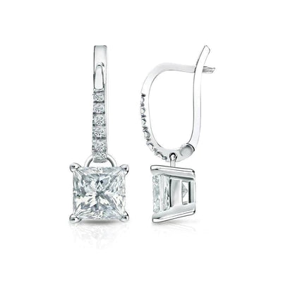 4.10 Carats Prong Set Real Diamonds Lady Dangle Earrings White Gold 14K