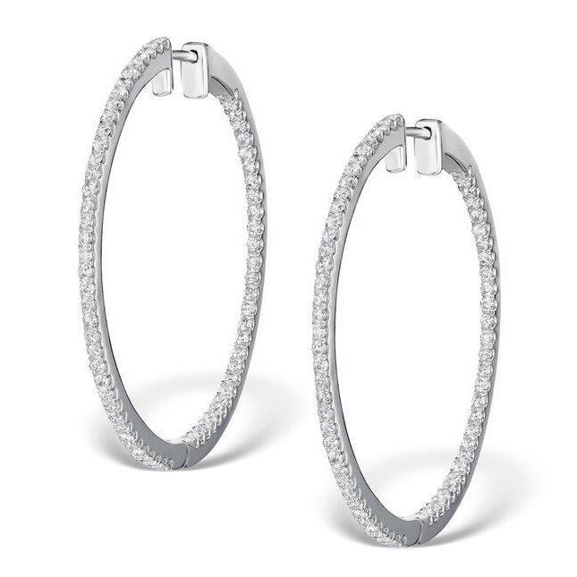 4.10 Carats Round Brilliant Cut Real Diamonds Women Hoop Earrings Gold