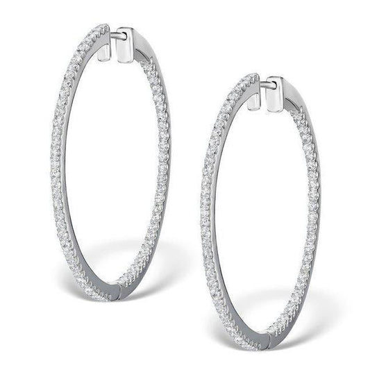 4.10 Carats Round Brilliant Cut Real Diamonds Women Hoop Earrings Gold