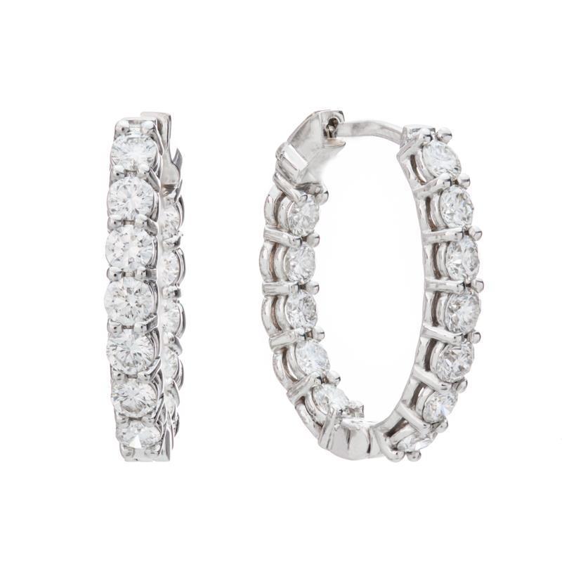 4.10 Carats Sparkling Genuine Diamonds Ladies Hoop Earrings 14K White Gold