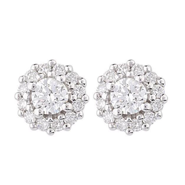 4.10 Carats Sparkling Round Real Diamond Halo Stud Earrings White Gold 14K